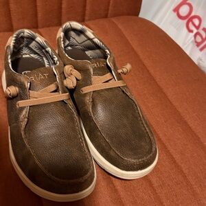 Ariat Men's Dark Brown Leather Boat Shoes with White Sole